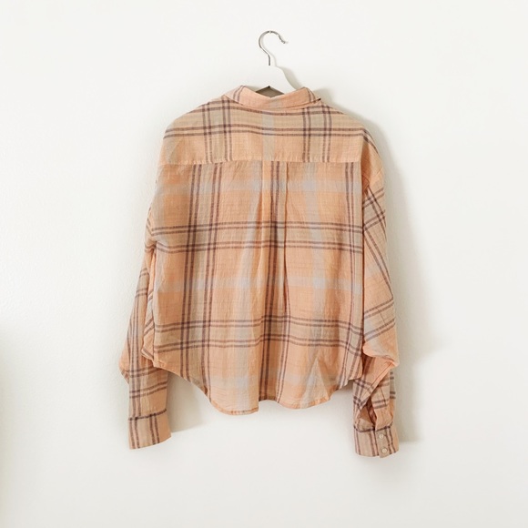 Free People Cutie Cropped Plaid Button Down Top L - Picture 7 of 9